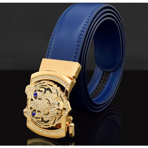 Casual Men Fashion Designer Genuine Leather Luxury tiger Buckle belt Cowskin Sash wide Business Belt High Quality Ceinture Homme