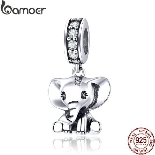 Bamoer Baby Elephant Pendant Charm Silver 925 Jewelry Original Bracelet Neckalce Cute Animal Fashion Jewelry Accessories SCC1338
