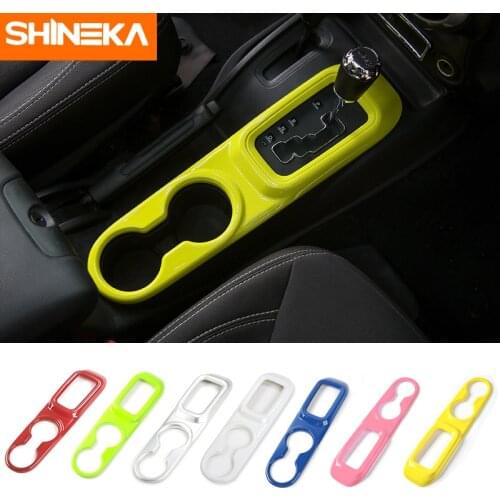 SHINEKA Car Interior Drink Cup Holder Gear Shift Panel Decoration Cover Trim Frame Stickers For Jeep Wrangler 2011-16