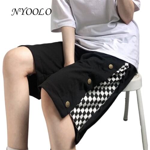 NYOOLO Novelty Design Plaid Patchwork Elastic Waist Black Joggers Shorts Women Men 2021 Summer Streetwear Hip Hop Sportwear
