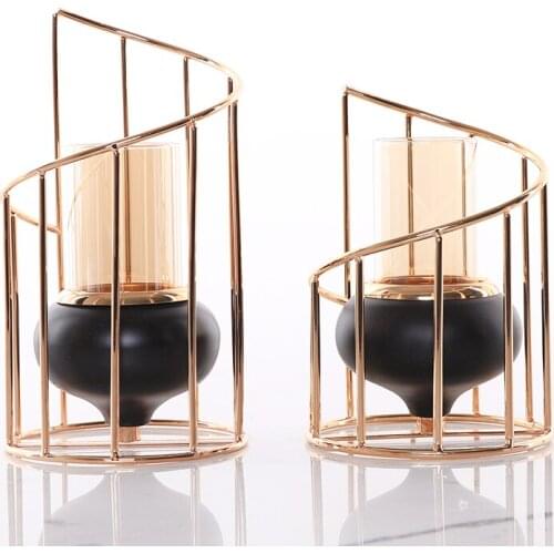Glass Creative Candle Holder Light Luxury Gold Metal Elegant Candle Holders Simple Minimalist Swieczniki Home Decoration BS50CH