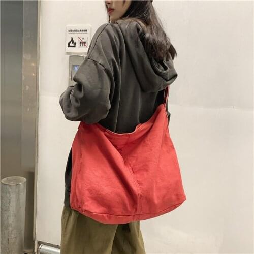 Teenager Over Large Canvas Fabric Handbag Female Girls Boys Casual Street Big Capacity Soft Hip Hop Rock Cotton Crossbody Bag