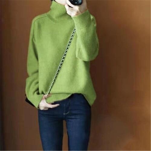 Turtleneck Cashmere Sweater Women Oversize Pullover Sweater Loose Knitted Sweater Autumn Winter Warm Soft Cashmere Sweater