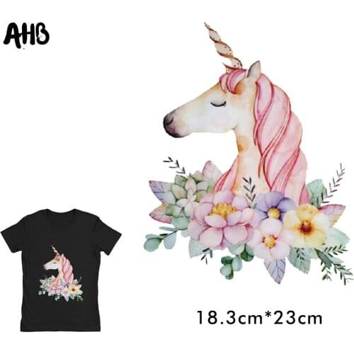 AHB Cartoon Rainbow Thermo-Stickers for Clothes Iron on Heat Transfers Horse Patches A-Level Washable PVC Handmade Appliques