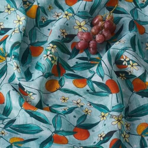 Ramie printed fabric spring and summer thin section idyllic dress dress fabric High-grade linen fabric