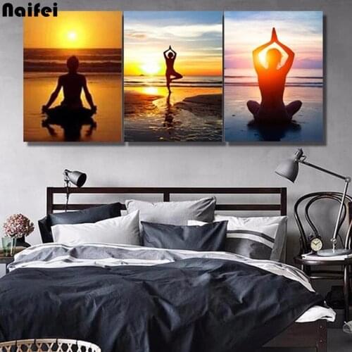 Triptych Diy round diamond painting mosaic handmade sunset yoga cross stitch crystal square diamond sets Diamond embroidery