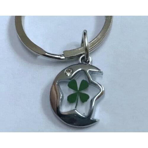 YQTDMY 10 pcs Personalized real four leaf clover classic moon star shamrock keychain