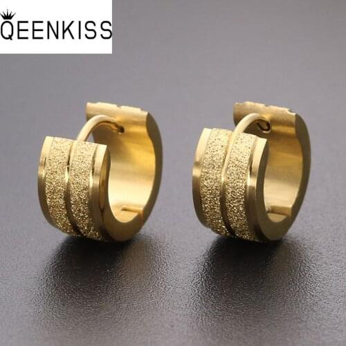 QEENKISS EG823 Fine Jewelry Wholesale Fashion Man Birthday Wedding Gift Small Round Titanium Stainless Steel Hoop Earrings 1PC
