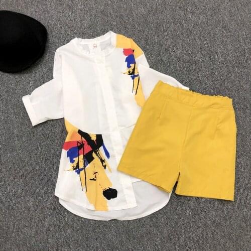 2019 summer 2 pieces suits printed Irregular blouse shirt women tops + shorts set Women two piece set tracksuit