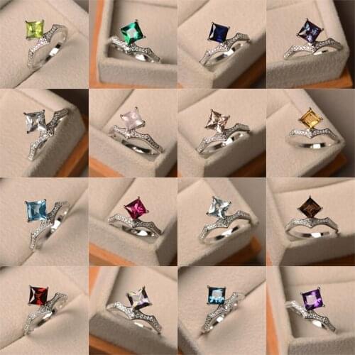 Mi Xiong 17 Styles 925 Sterling Silver Rings for Women Unique Luxury Jewelry Rainbow Series Diamond Colorful Engagement Wedding