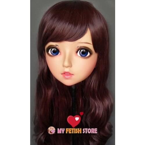 Zhu-01)Female Sweet Girl Resin Half Head Kigurumi BJD Eyes Crossdress Cosplay Japanese Anime Role Lolita Mask With Eyes And Wig