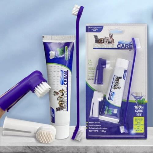 Pet Toothpaste Puppy Toothpaste Toothbrush Set Medium Large Dog Oral Cleaning Supplies Four-Piece Cat & Dog Set
