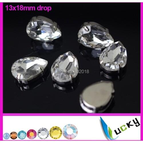 High quality Pear Shape Crystal Fancy Rhinestone 100pcs 13*18mm Clear Color Point Back crystal Beads with metal Claw