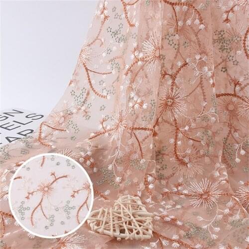 2yards/Pack Embroidery Flower Mesh Lace Fabric DIY Lady Dress Curtain Background Decoration Net Gauze V2827
