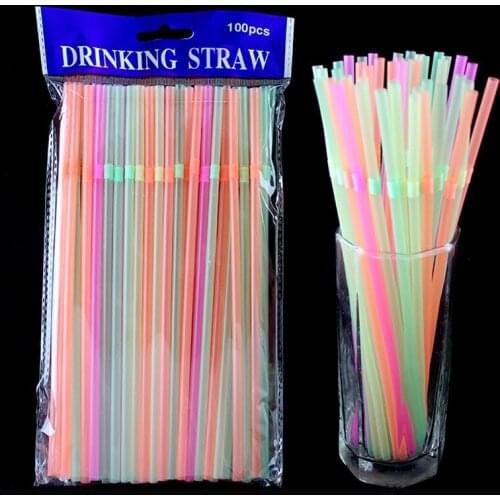 200 Pcs Disposable Straws Curved Telescopic Plastic Stripe Multi-color Rainbow Straws for Party Bars and Beverage Shops