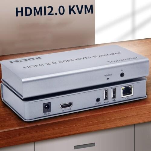60M 4K 60hz HDMI 2.0 Extender KVM Extension By Cat 5e 6 RJ45 Network Cable TX RX Support Touch Screen TV Out USB Mouse Keyboard