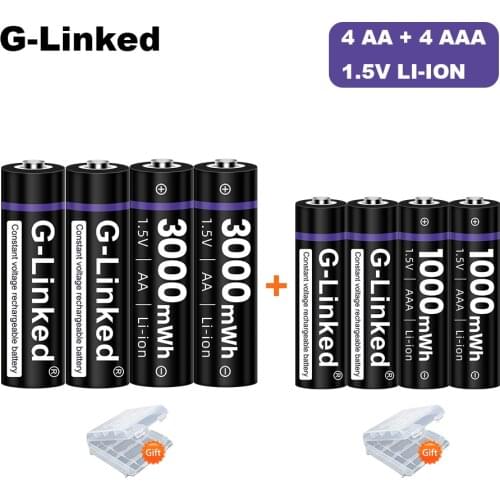 AA + AAA rechargeable AA 1.5V 3000mWh/1.5V AAA 1000mWh Li-ion battery flashlight toys watch MP3 player 1.5v lithium aa battery