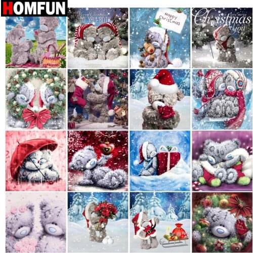 HOMFUN Full Square/Round Drill 5D DIY Diamond Painting "Christmas bear landscape" 3D Embroidery Cross Stitch 5D Home Decor Gift