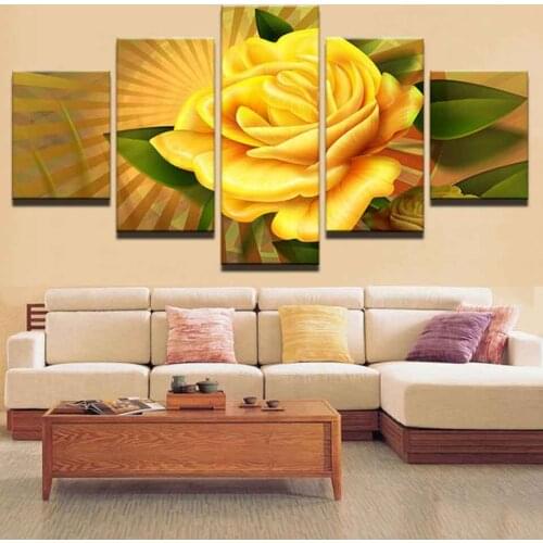 DIY diamond painting Art 5 Pieces Yellow Flowers full diamond embroidery Pictures For Living Kids Room Decorative diamond mosaic