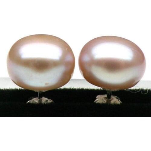 Free Shipping Genuine 11mm AAA+++ bread lavender pink south sea pearl earring 18k white gold