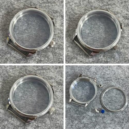 Watch Case Watch Accessories Polished 42MM Transparent Bottom Case Frog Leg Type for Assembling ETA6497 Seagull ST36 Movement