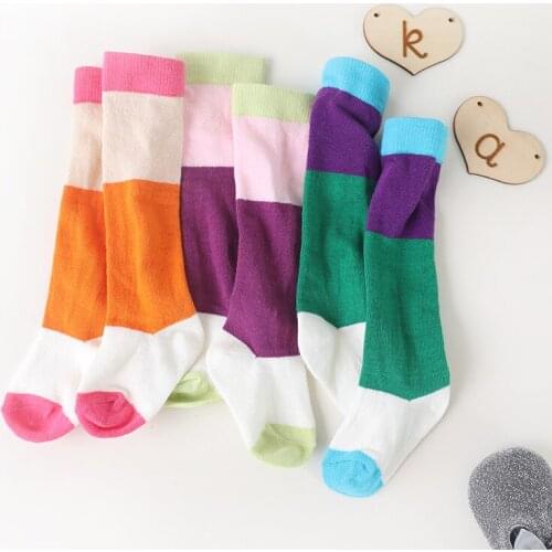0-4Yrs toddler girls knee high long socks cotton wide stripe infant booties kids socks for princess girls leg warmers children