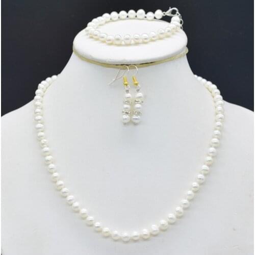 Exquisite. Pretty. 6/8MM natural white freshwater pearl necklace. Bracelet. Earrings, set. Classic womens jewellery