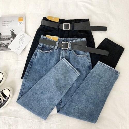 JESSIC Vintage High Waist Jeans Women Solid Straight Pants Loose Casual High Street Denim Trousers Pantalon Femme Plus Size
