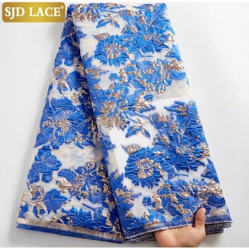 SJD LACE French Jacquard Brocade Mesh Lace Fabric Embroidery African Tulle Lace Fabric Gilding Design For Wedding Party SewA2539