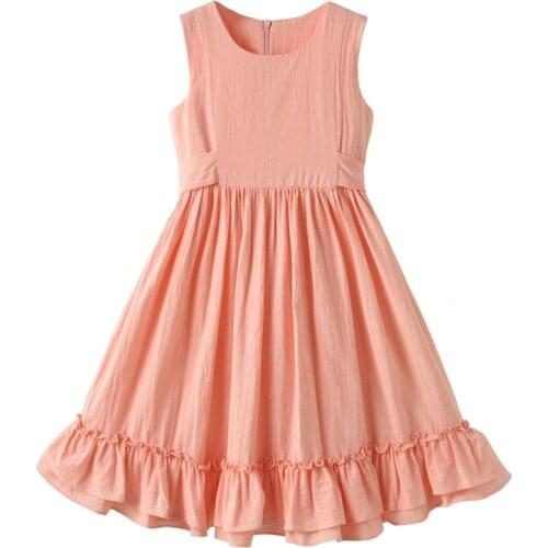 Summer Dress Kids Sleeveless Princess Dresses Girls 3- 14 Yrs Childrens Clothing Sundress Cotton Linen Long Skirts For Girl
