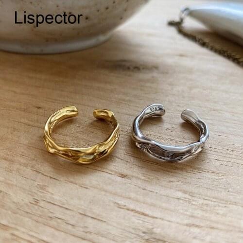 Lispector 925 Sterling Silver Korean Slim Irregular Texture Ring for Women Simple Folds Party Matching Ring Unisex Jewelry Gifts