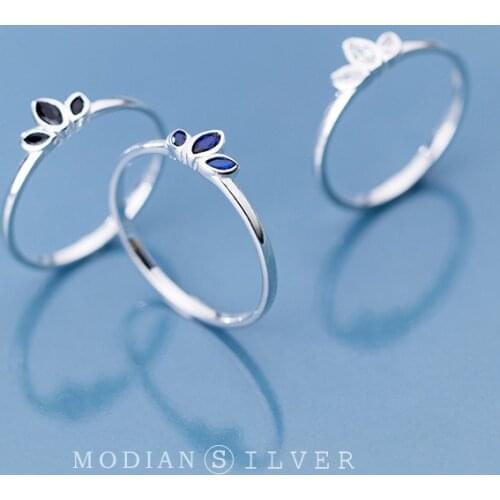 Modian Minimalist 3 Different Color Crystal Leaves Rings for Women Authentic 925 Sterling Silver Ring Fine Jewelry Girl Gift