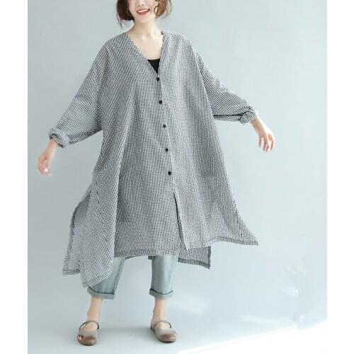 Women Plaid Plus Size Shirt Ladies Loose Waisted Blouse Female Long tops 2020 Spring Summer