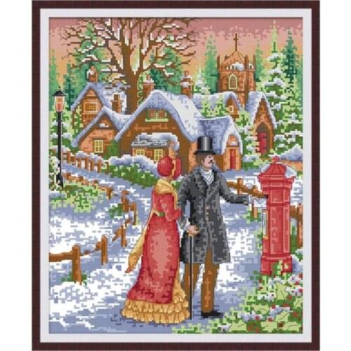 Couple walking on the snow pattern cross stitch kit 14ct 11ct count printed canvas stitching embroidery DIY handmade needlework