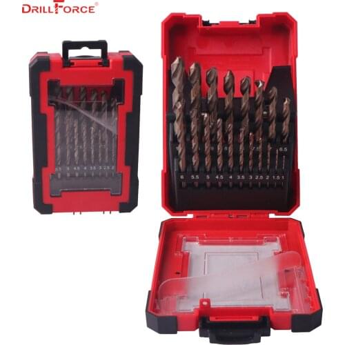 DRILLFORCE 19PCS HSS M35 Cobalt Drill Bit for Hardened Metal &Stainless Steel Drilling Bits Set 1.0~10mm Power Tools Accessories
