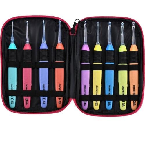 9 Pieces Rose Red Leather Cover Crochet Hook Storage Set Accessories LED Knitting Needles Kit DIY Craft Weaving Tools