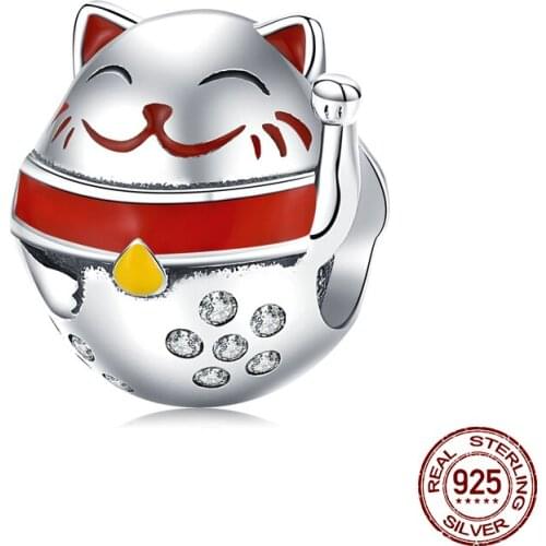 Genuine 925 sterling silver Lucky cat beads fit bracelet charm original 3MM charms jewelry DIY woman fashion gift making