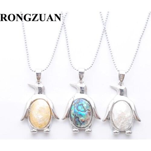 New Zealand Abalone Shell Pendants Adorable Penguin Animal shape Pendulum Pendant Necklace Chain 18" Jewelry TBN393