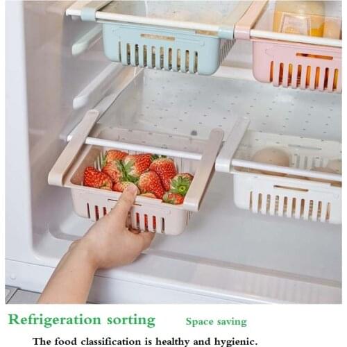 Adjustable Stretchable Refrigerator Organizer Drawer Basket Refrigerator Pull-out Drawers Fresh Spacer Layer Storage Rack