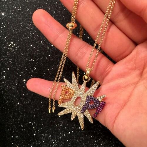 OL Fashion Gold Tone Adjustable Long Chains Necklace Mosaic Paved AAA+ CZ Gorgeous Hip-hop Letter Necklace&Pendant for Women