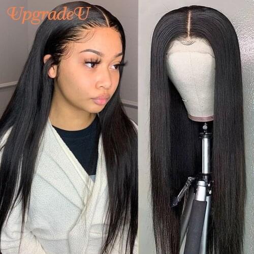 UpgradeU 13x4 Lace Front Human Hair Wigs Straight Lace Closure Human Hair Wig Long PrePluck Brazilian Straight Lace Frontal Wig