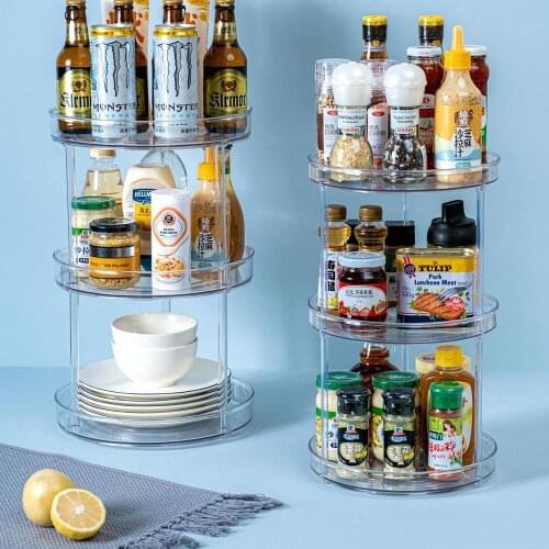 Transparent Rotatable Kitchen Organizer Rack For Oil,Salt,Sauce,Vinegar,Seasoning