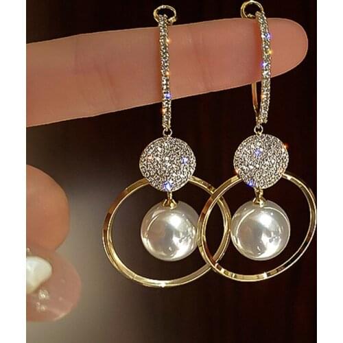New Fashion Korea Geometric Circle Pearl Drop Earrings for Women Bohemian Zircon Butterfly Owl Dragonfly Tassel Wedding Earrings
