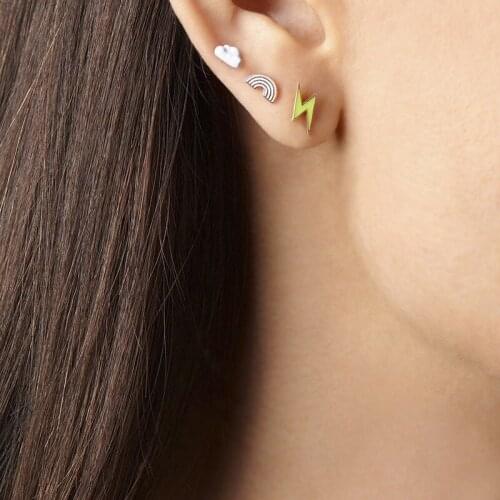 INS European and American Hot Selling Earrings Mini Rainbow Lightning White Cloud Small Earrings 3-piece Set Factory Direct Sale