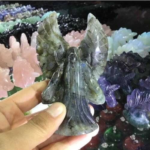 Natural Gemstone carving koradji labradorite stone witch statue for home decorations
