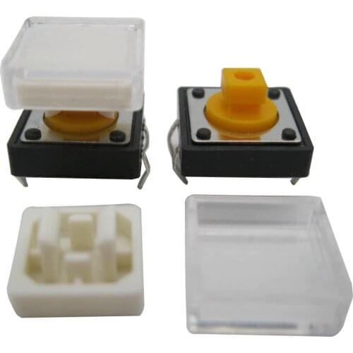 25pcs B3F Tactile Push Button Switch+white color hat 25pcs+transparent cap 25pcs Momentary Tact Touch Micro switch 12x12x7.3mm