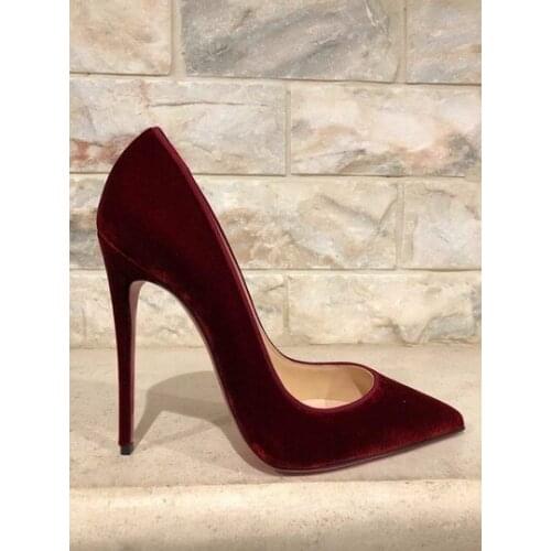 Moraima Snc Wine Red Velvet High Heel Shoes Sexy Pointed Toe Woman Party Dress Heels Super High Stiletto Heels Wedding Shoes