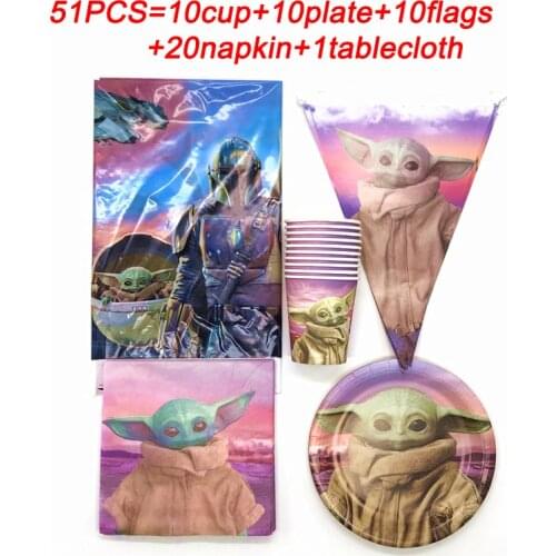Mandalorian Wars Theme Birthday Decorations Banner Baby Yoda Party Pink Cup Plates Tableware Baby Shower Birthday Party Supplies