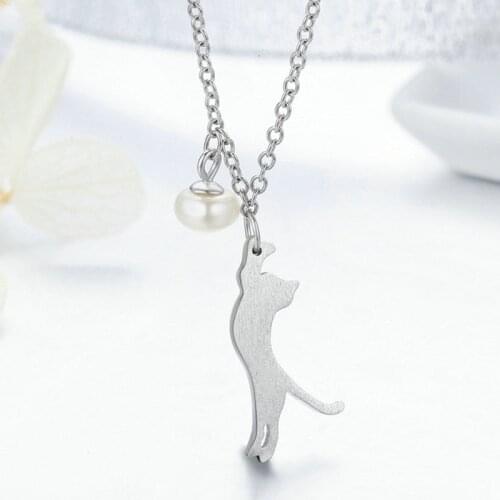 Korea Cute Animal Cat Pendant Pearl Clavicle Chain 925 Sterling Silver Necklace For Women Fashion Trendy Luxury Jewelry Gift