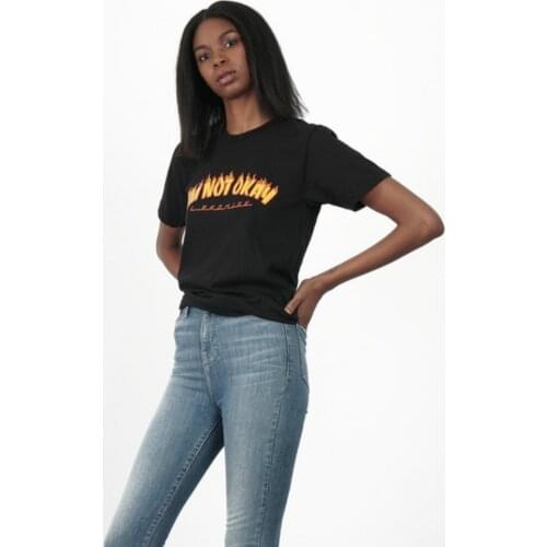 New Brand I'M Not Okay Flame Hip Hop Printed Black Streetwear Summer Short Sleeved Cotton Tops Tees Oversize Style Tumblr Women